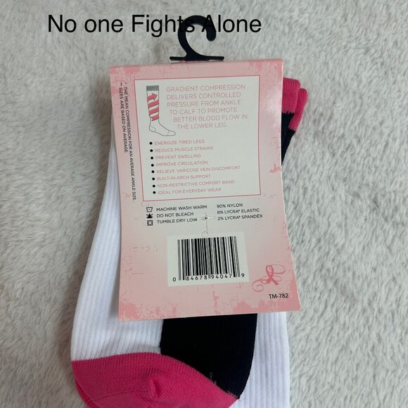 Pro Cure No One Fights Alone Fashion Compression Socks Pink White 6-10 New - Picture 4 of 4